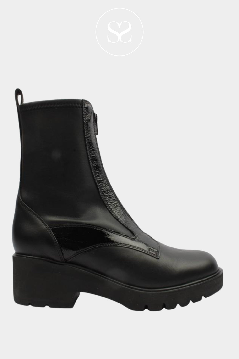 UNISA BLACK ZIP FRONT WEDGE ANKLE BOOTS - JOGIN