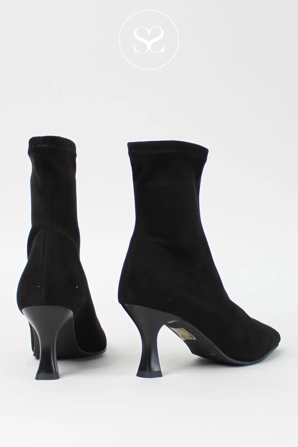 MISS ELASTIC BLACK FAUX SUEDE POINTED TOE PULL ON SOCK BOOTS 78042 IRELAND