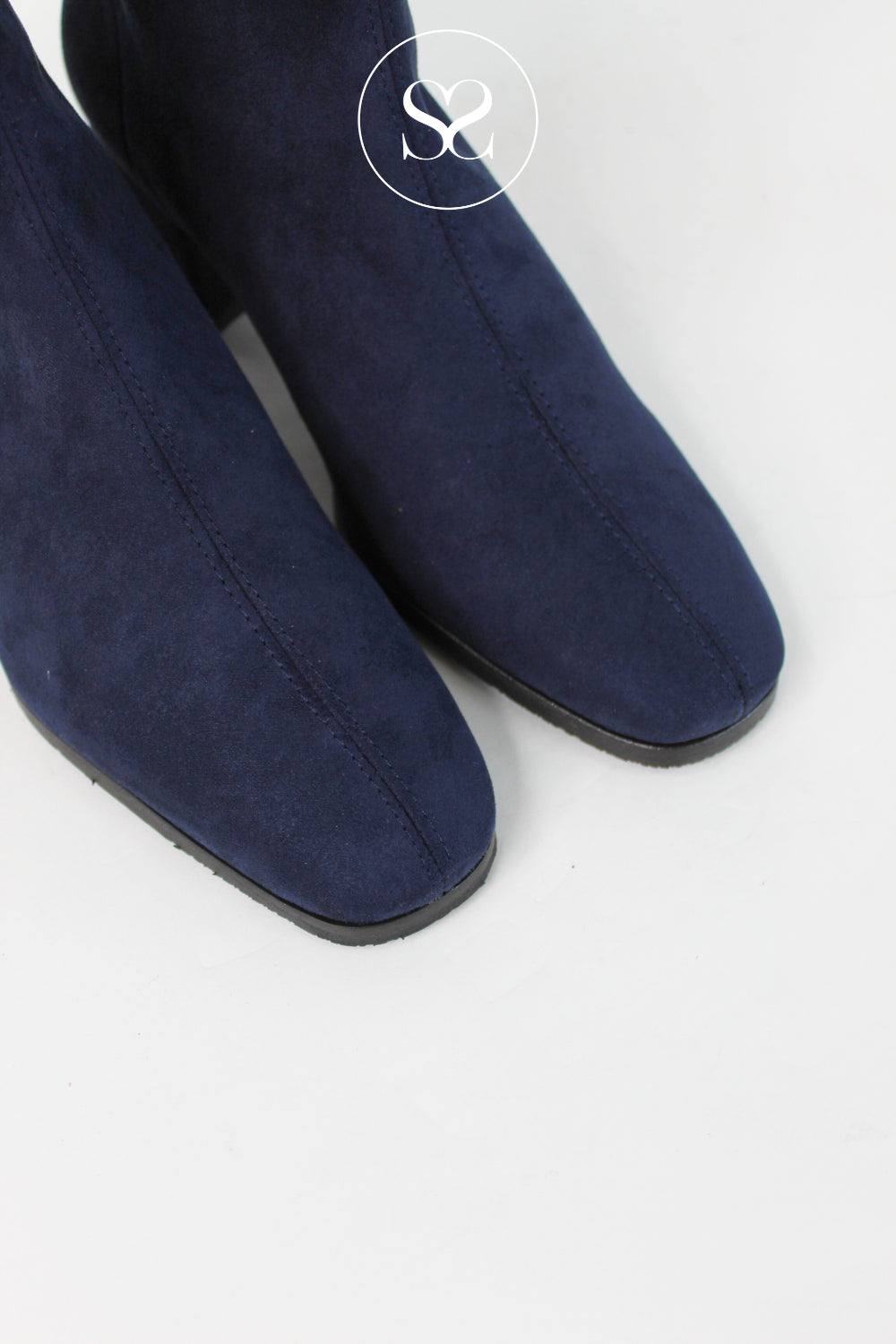 Miss Elastic Navy Suede Block Heel Sock Boots - 78330