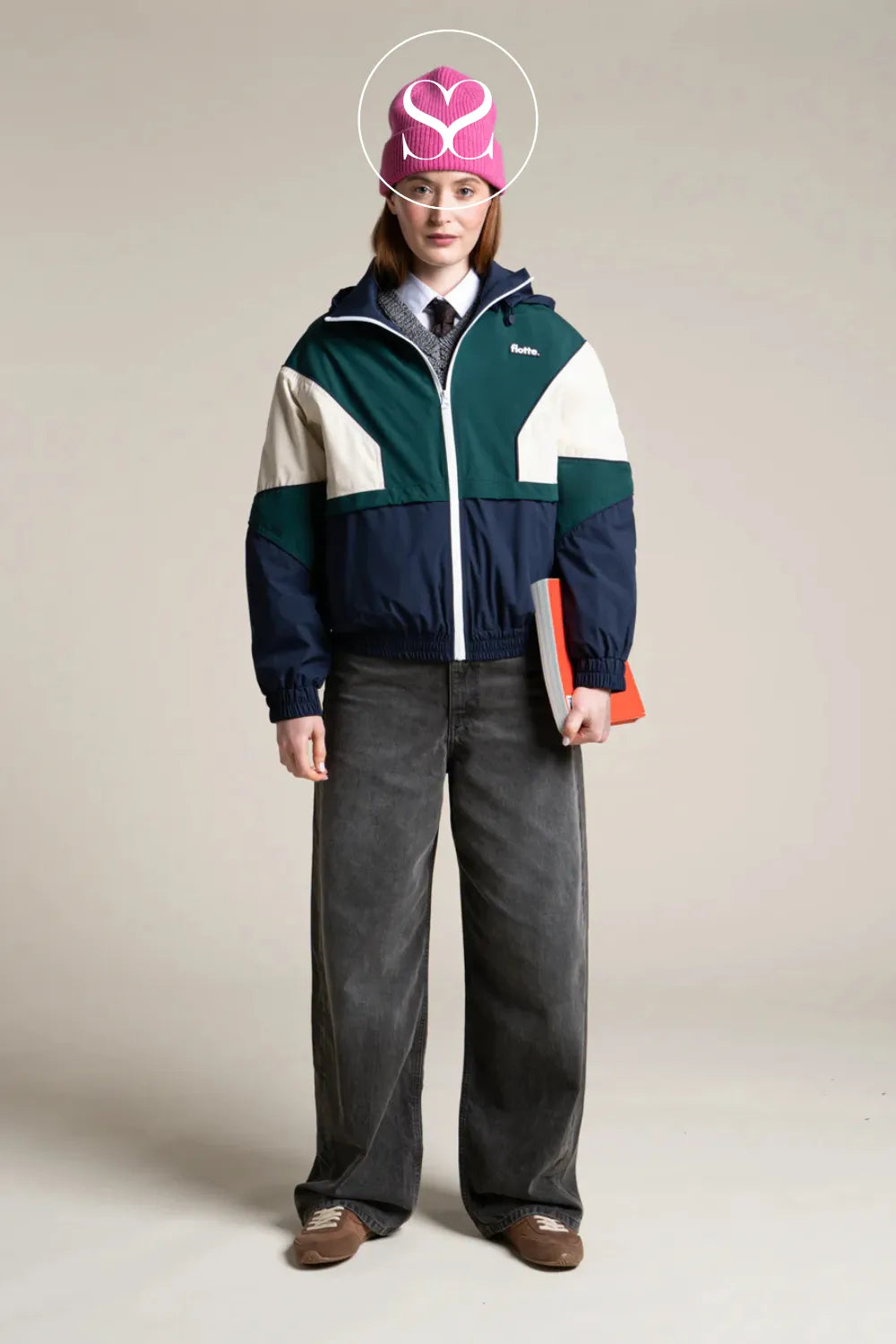 Flotte Navy, Green & Cream Waterproof Jacket for Women - Saint Martin