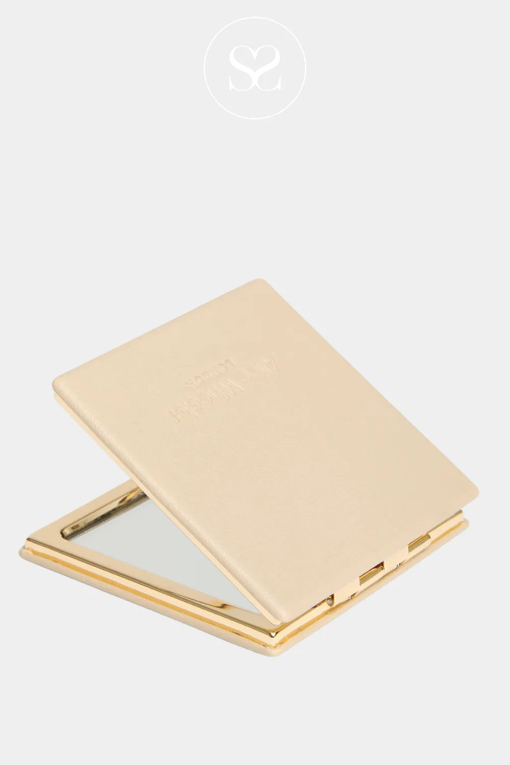 ALICE WHEELER LIGHTWEIGHT SAND SQUARE COMPACT MIRROR  WITH GOLD BEZEL- IRELAND