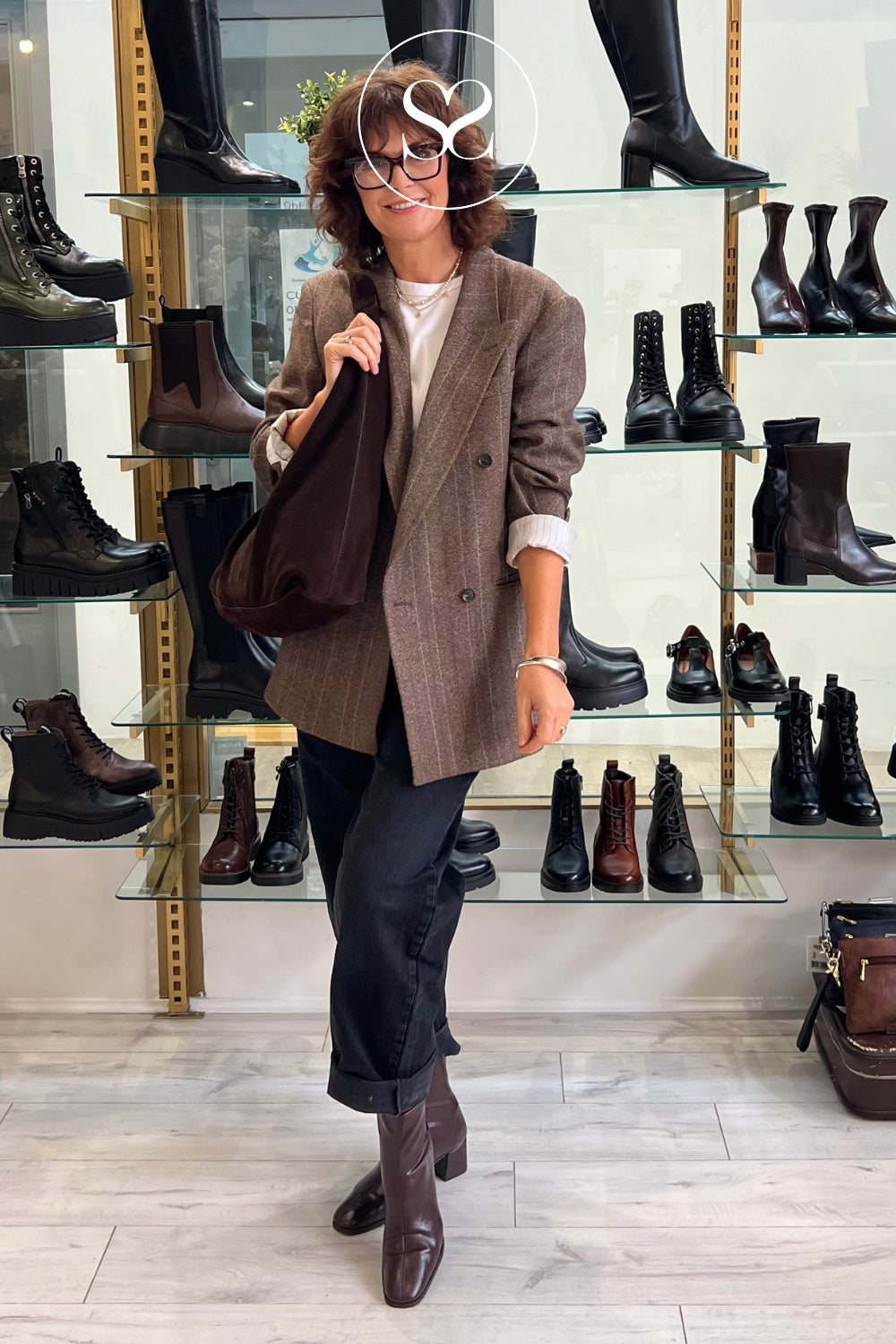 Miss Elastic Chocolate Brown Block Heel Sock Boots - 78330
