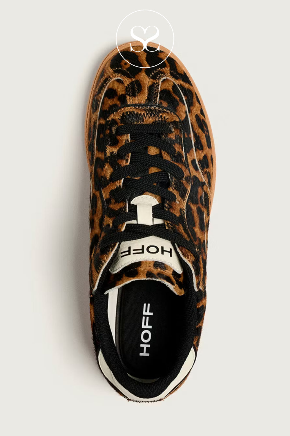 Leopard print sneaker with 'HOFF' branding on a light grey background - Available in Ireland