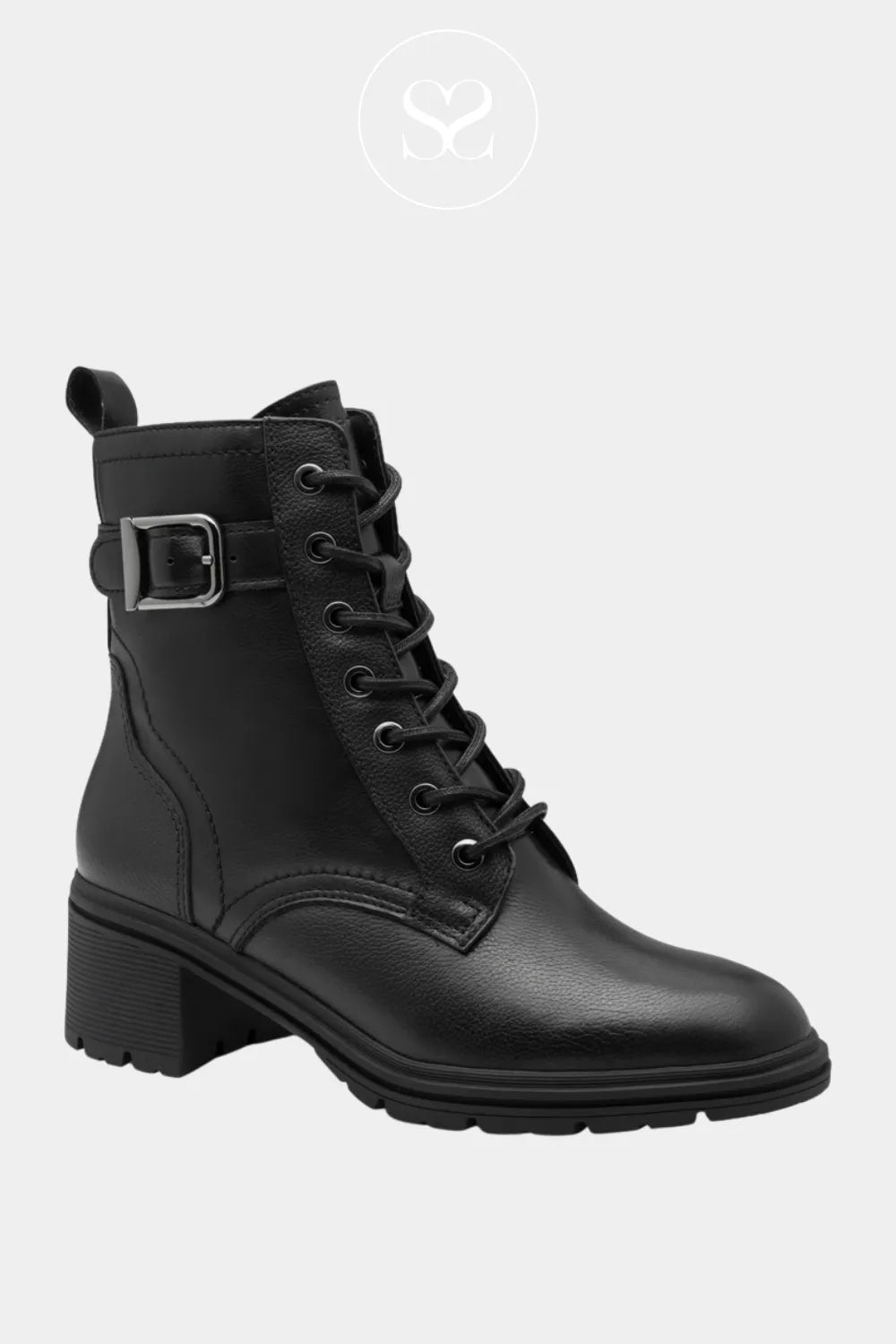 TAMARIS BLACK LACE UP BLOCK HEEL ANKLE BOOTS 1-25907-45