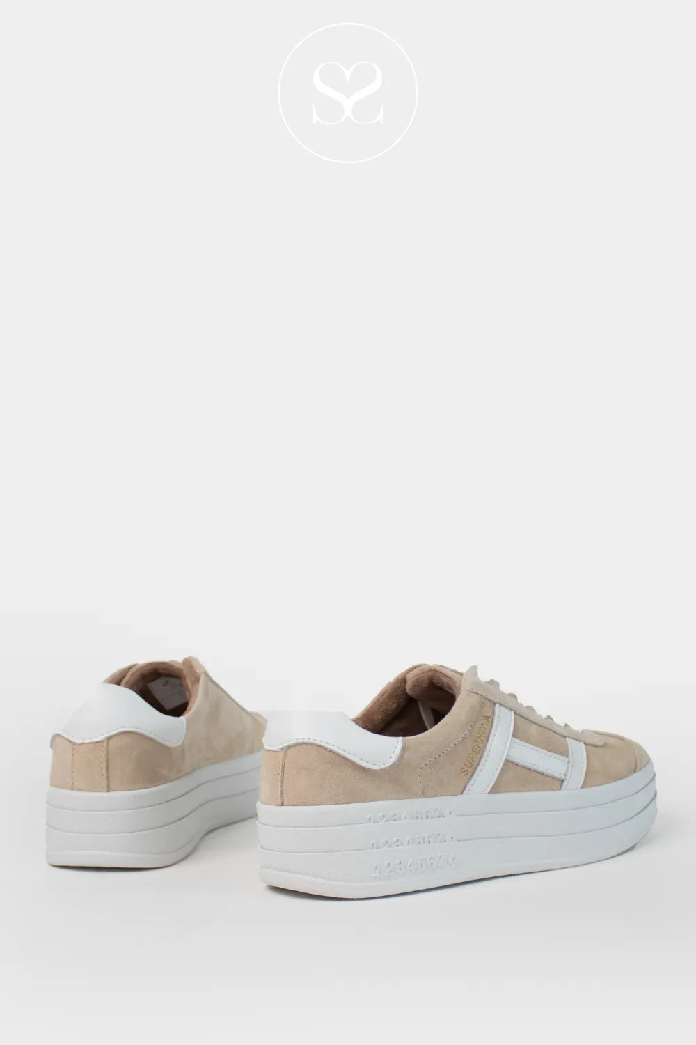 DRILLEYS SAND (CRYSTAL SAND) CHUNKY FLATFORM TRAINERS SIXTY EIGHT WITH FLEECE INNER LININGAND A CHUNKY WHITE PLATFORM SOLE