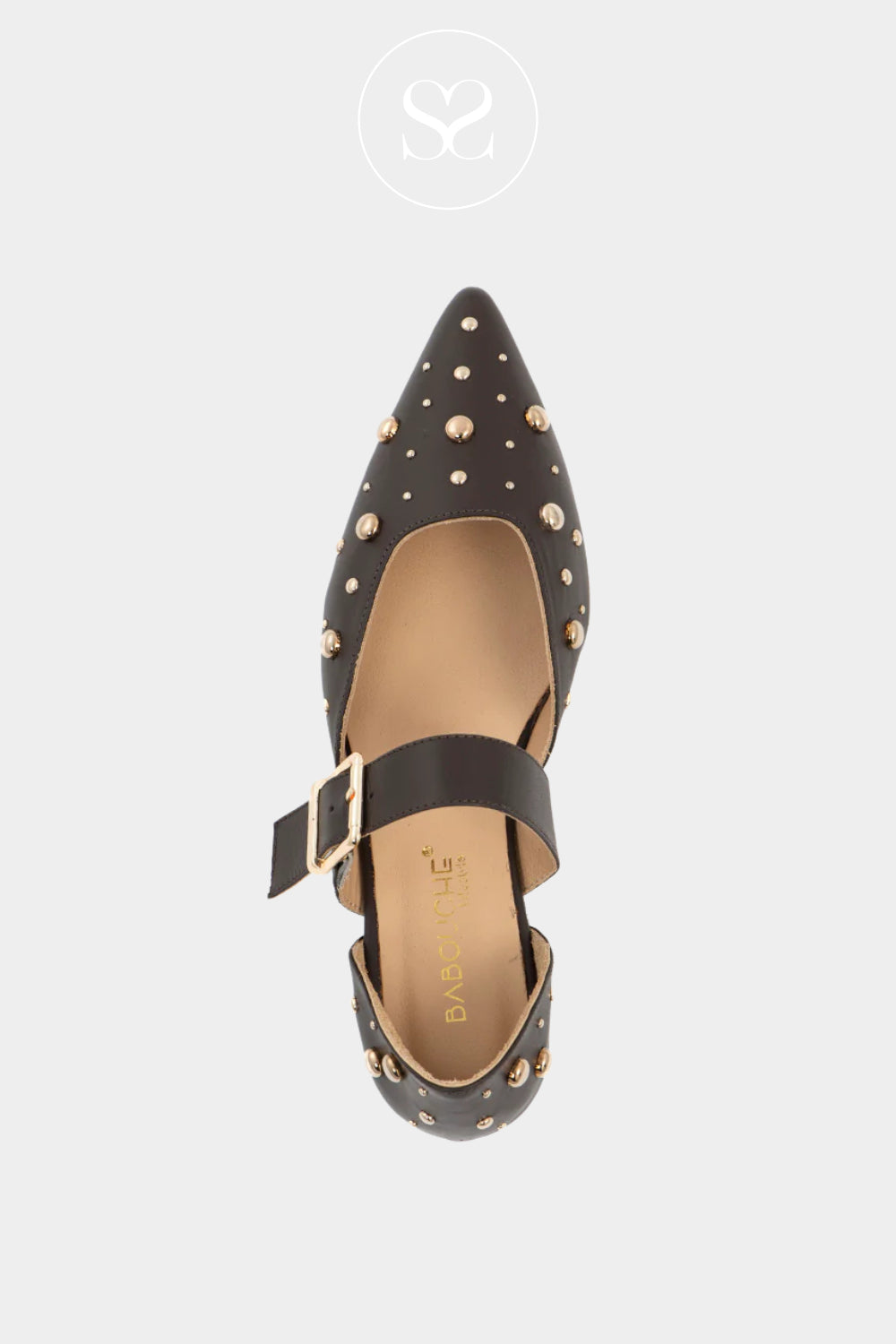 Babouche Chocolate Brown Studded Mary-Jane Flats - G-Ally-1
