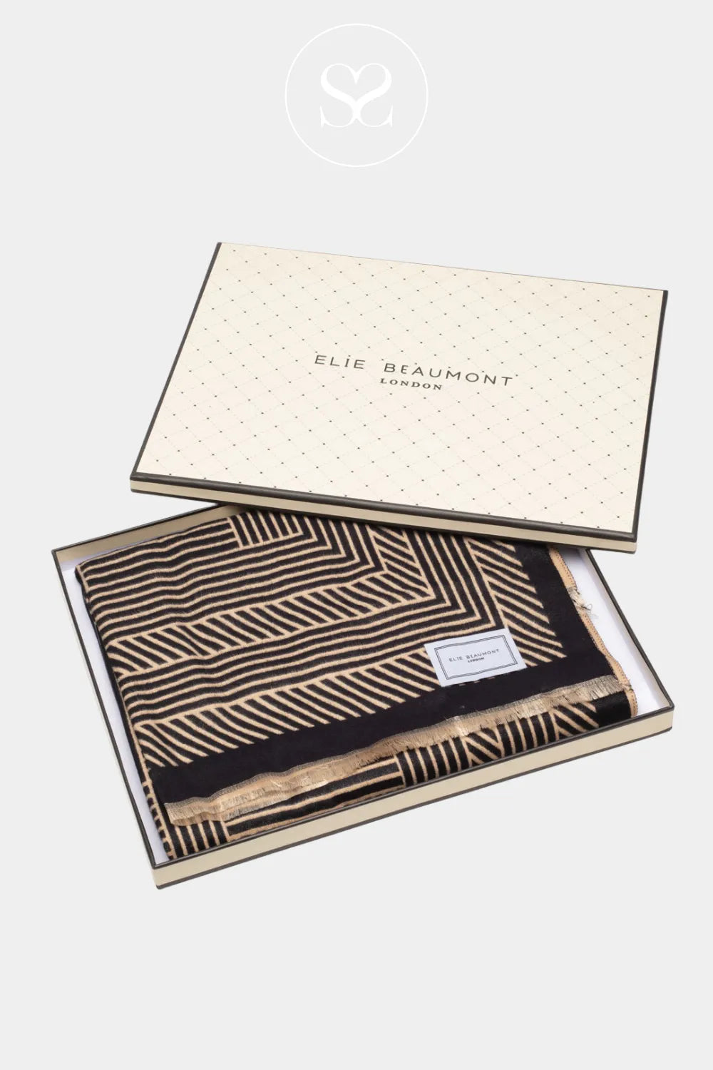 ELIE BEAUMONT WINTER SCARF - BLACK/SAND GEOMETRIC GIFTING