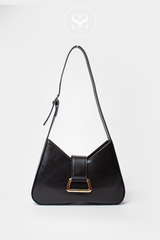 BLACK CROSSBODY BAG WITH GOLD BUCKLE AND FULL ZIP