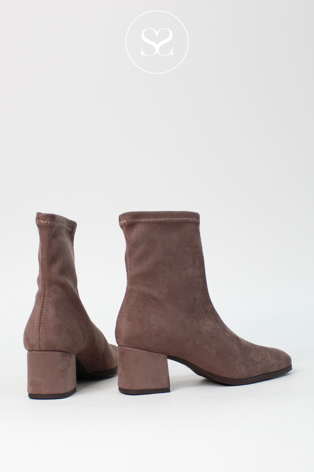 Miss Elastic Beige Suede Block Heel Sock Boots - 78330