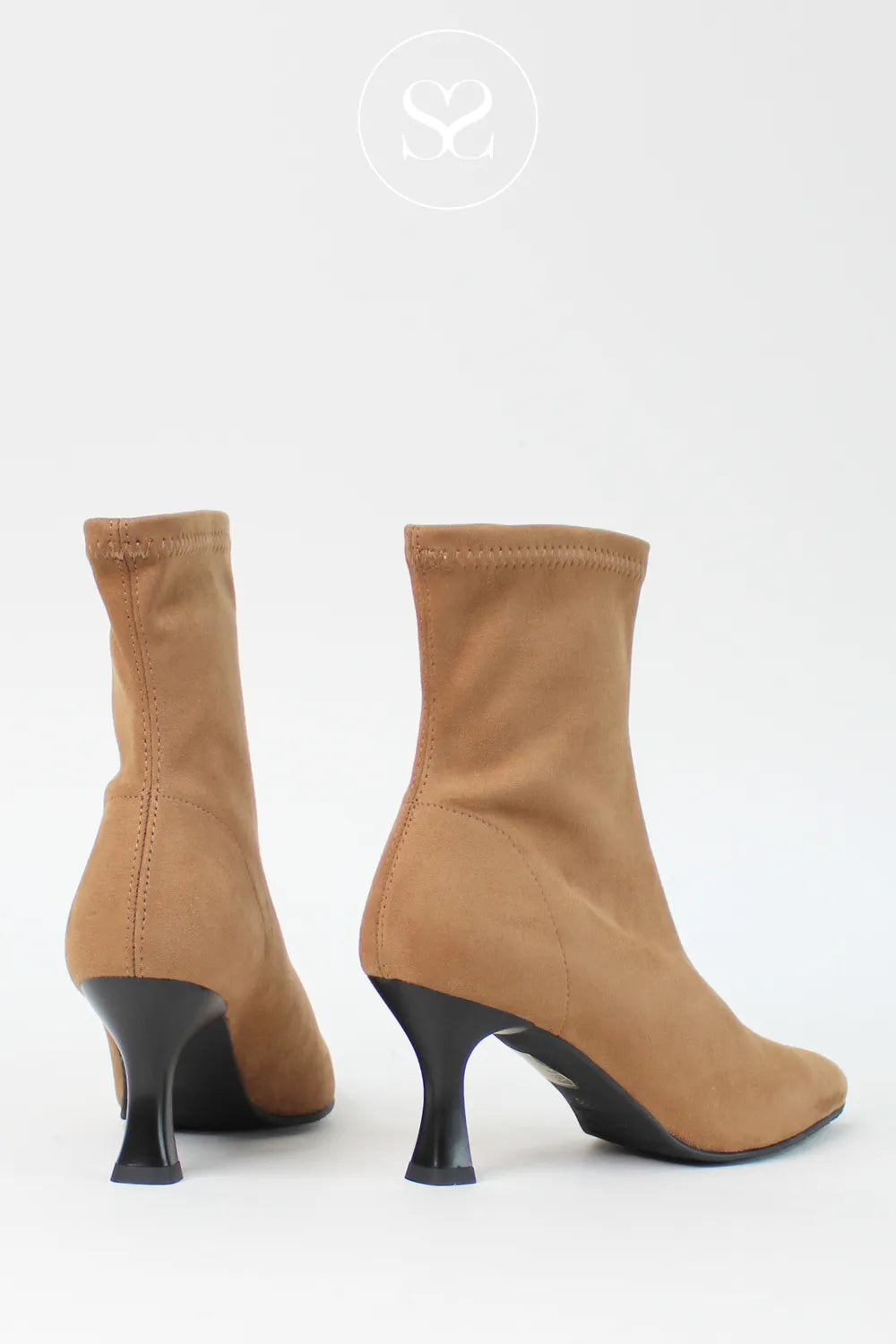 MISS ELASTIC CAMEL FAUX SUEDE POINTED TOE PULL ON SOCK BOOTS 78042 IRELAND