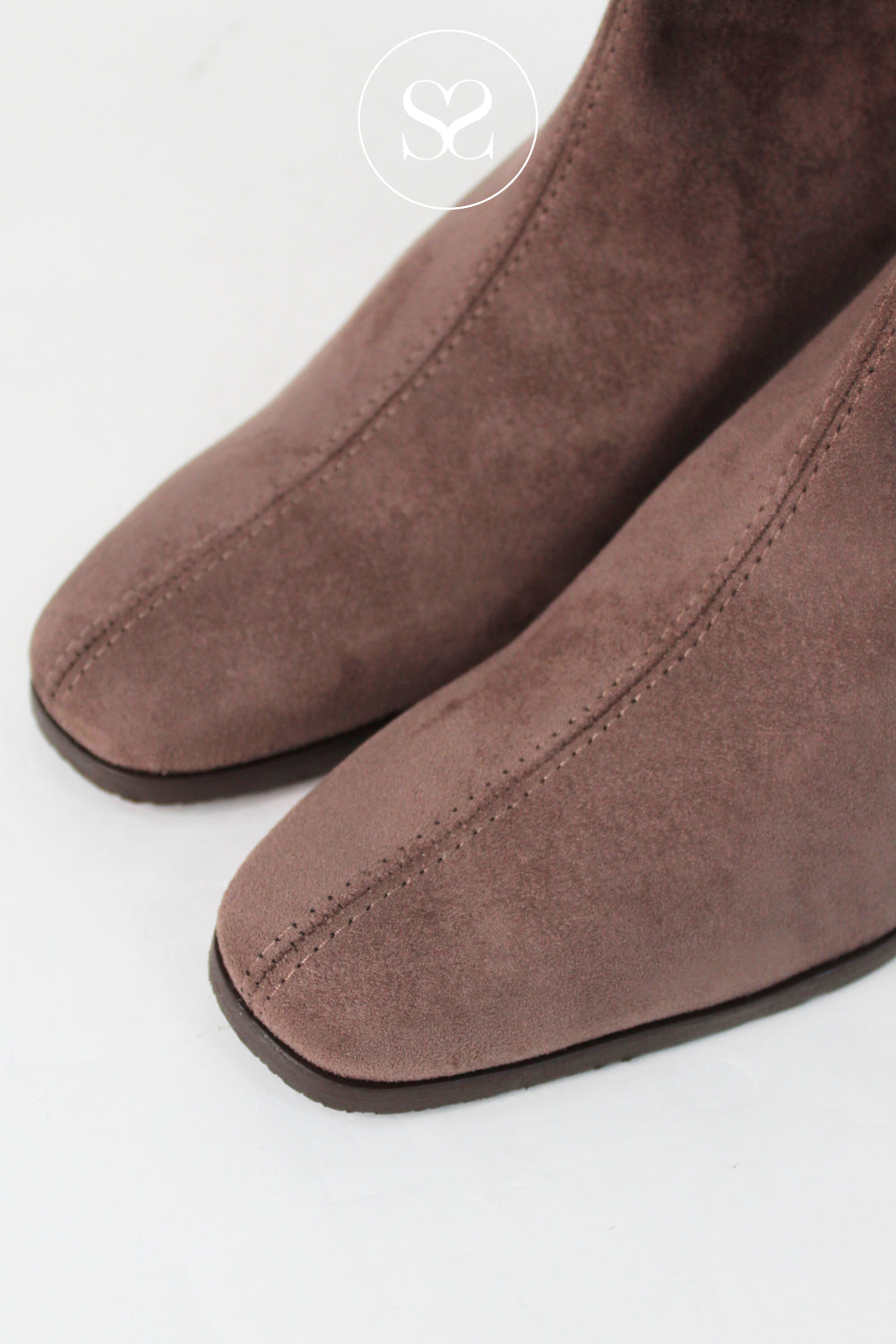 Miss Elastic Taupe Suede Block Heel Sock Boots - 78330 Ireland