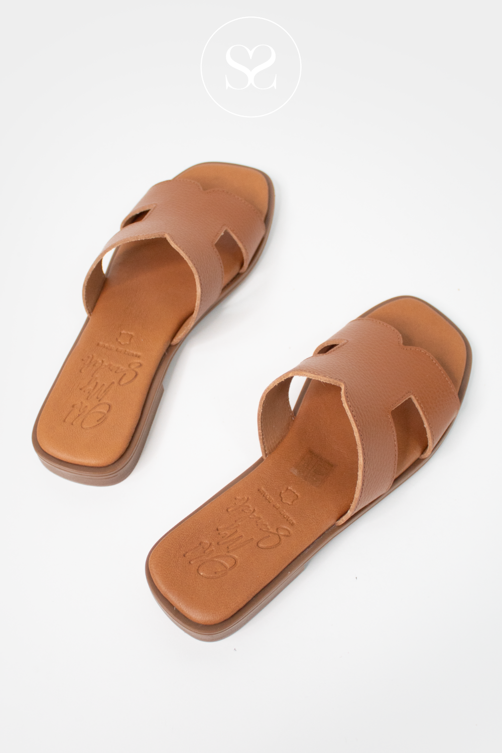 OH MY SANDALS 5580 TAN LEATHER SLIP-ON SANDALS