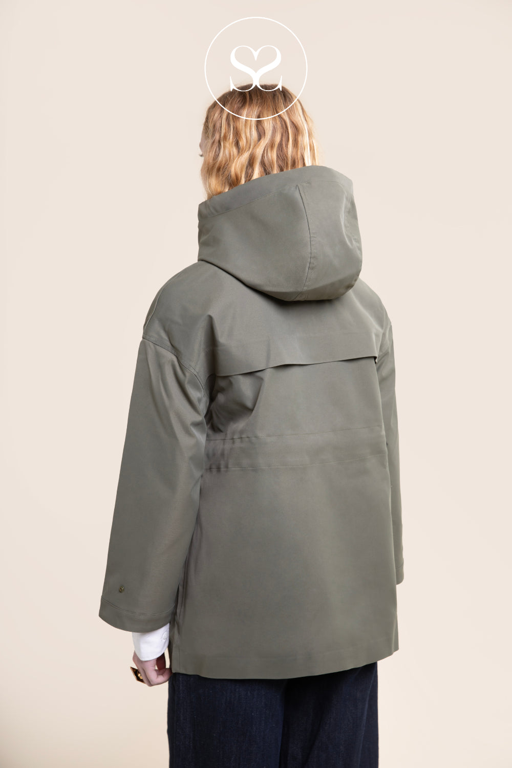 Flotte Khaki Waterproof Hooded Funnel Neck Rain Jacket - Froissart
