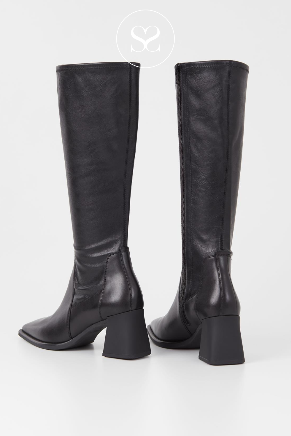 VAGABOND HEDDA 5602-202 BLACK LEATHER SQAURE TOE SOCK KNEE HIGH BOOTS WITH INSIDE ZIP.