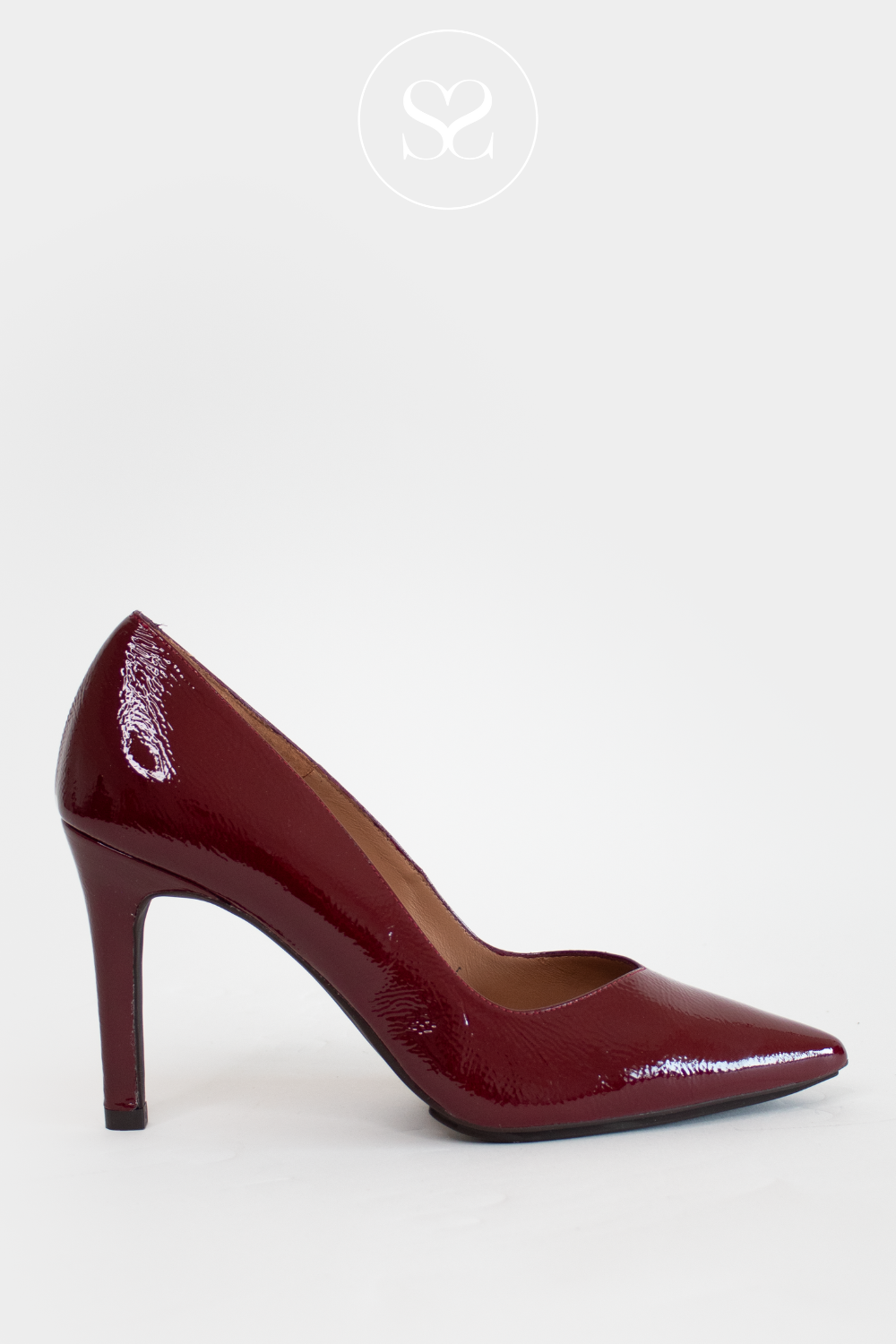 Lodi Rabot burgundy patent high heel court shoe stileto for women