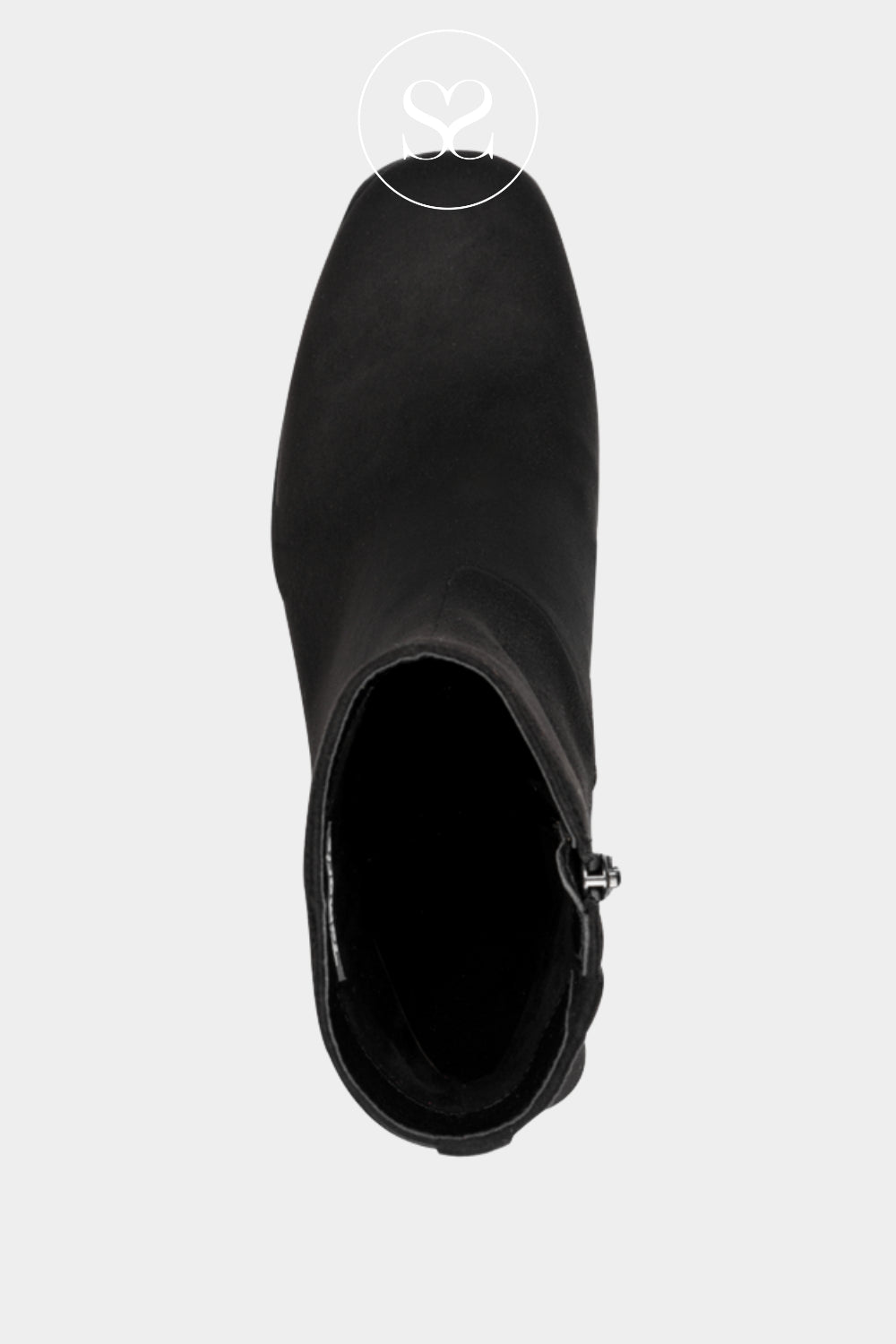 Comfortable low block heeled black suede ankle boots from Tamaris in Ireland