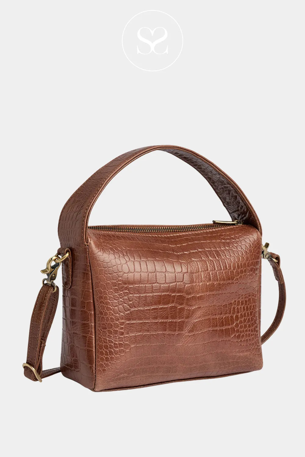 Depeche Dark Brown Croc Effect Cross-Body Handbag 17114 made from soft premium leather with trendy croc effect detail