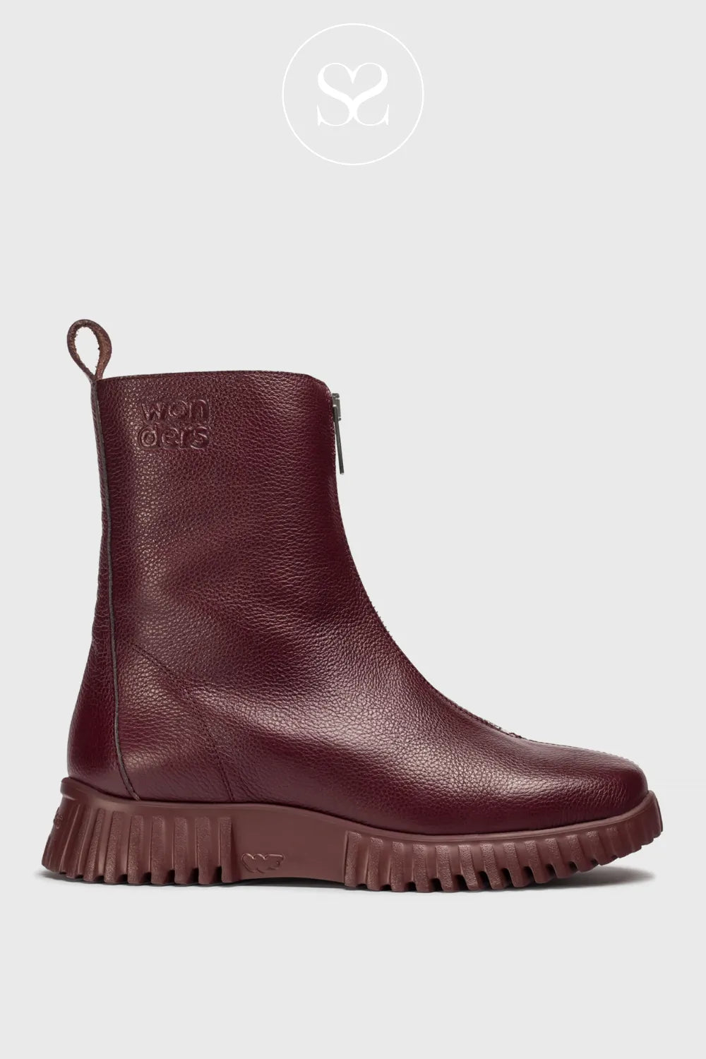 WONDERS WINE/BURGUNDY WEDGE ZIP FRONT ANKLE BOO A-4403 FOR WOMEN WITH PLATFORM SOLE AND FRONT ZIP FOR CLOSURE