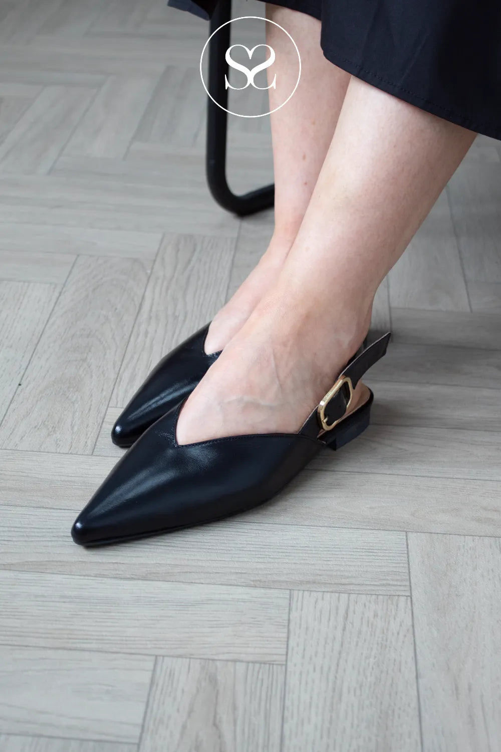 Babouche Black Slingback Flats - Sheri