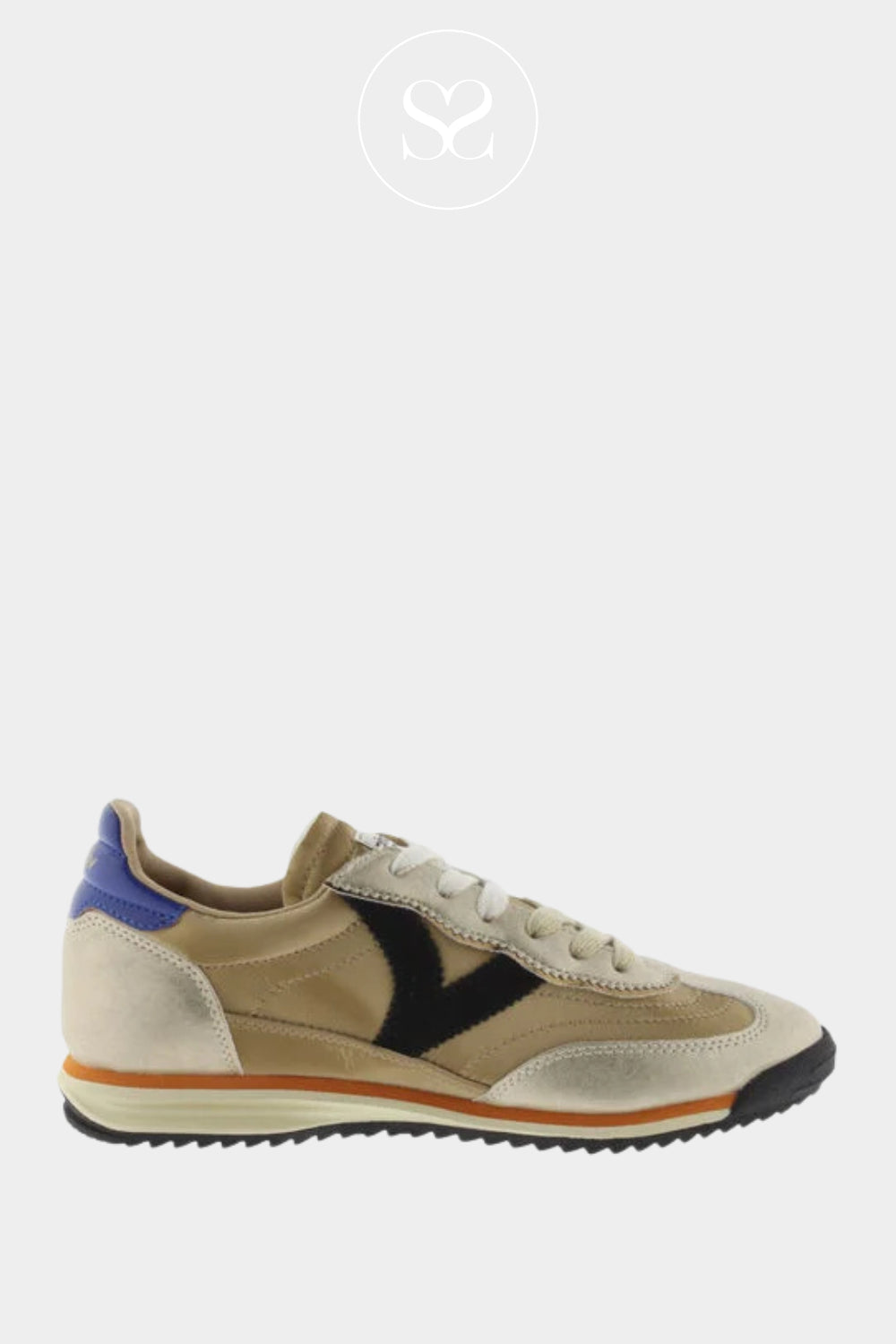 gold, blue and beige retro walking trainers from Victoria in Ireland