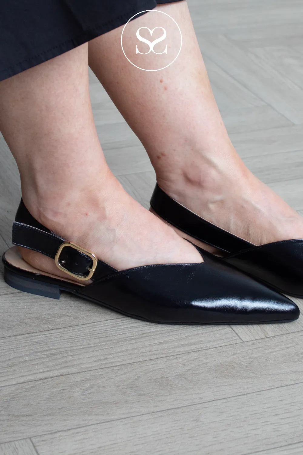 Babouche Black Slingback Flats - Sheri