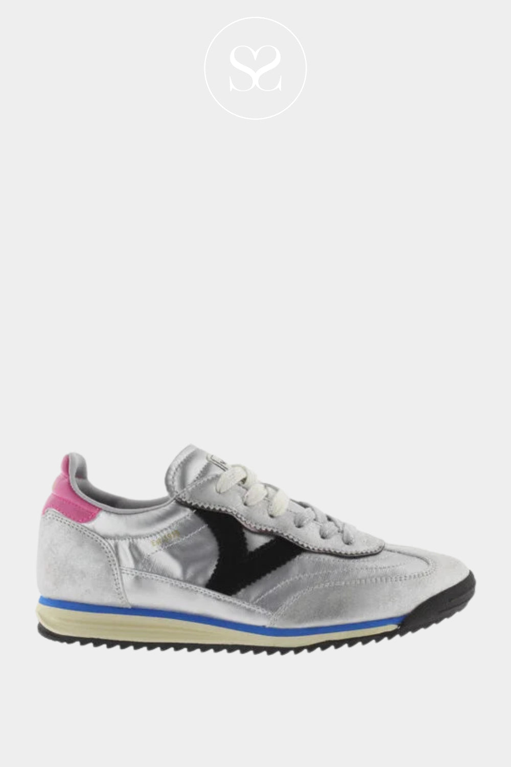 VICTORIA METALLIC SILVER/BLACK SPORTY RETRO TRAINERS 1158102