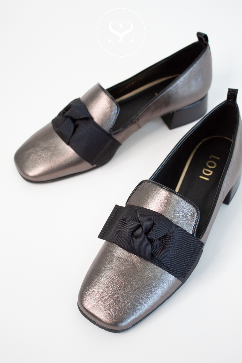 LODI PEWTER SQUARE TOE BLOCK HEELED LAOFERS BELGA