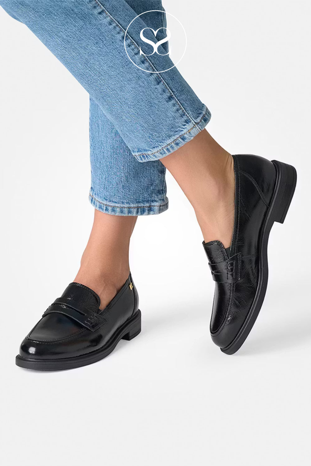 PAUL GREEN BLACK HIGH SHINE LOAFERS FOR WOMEN IN IRELAND