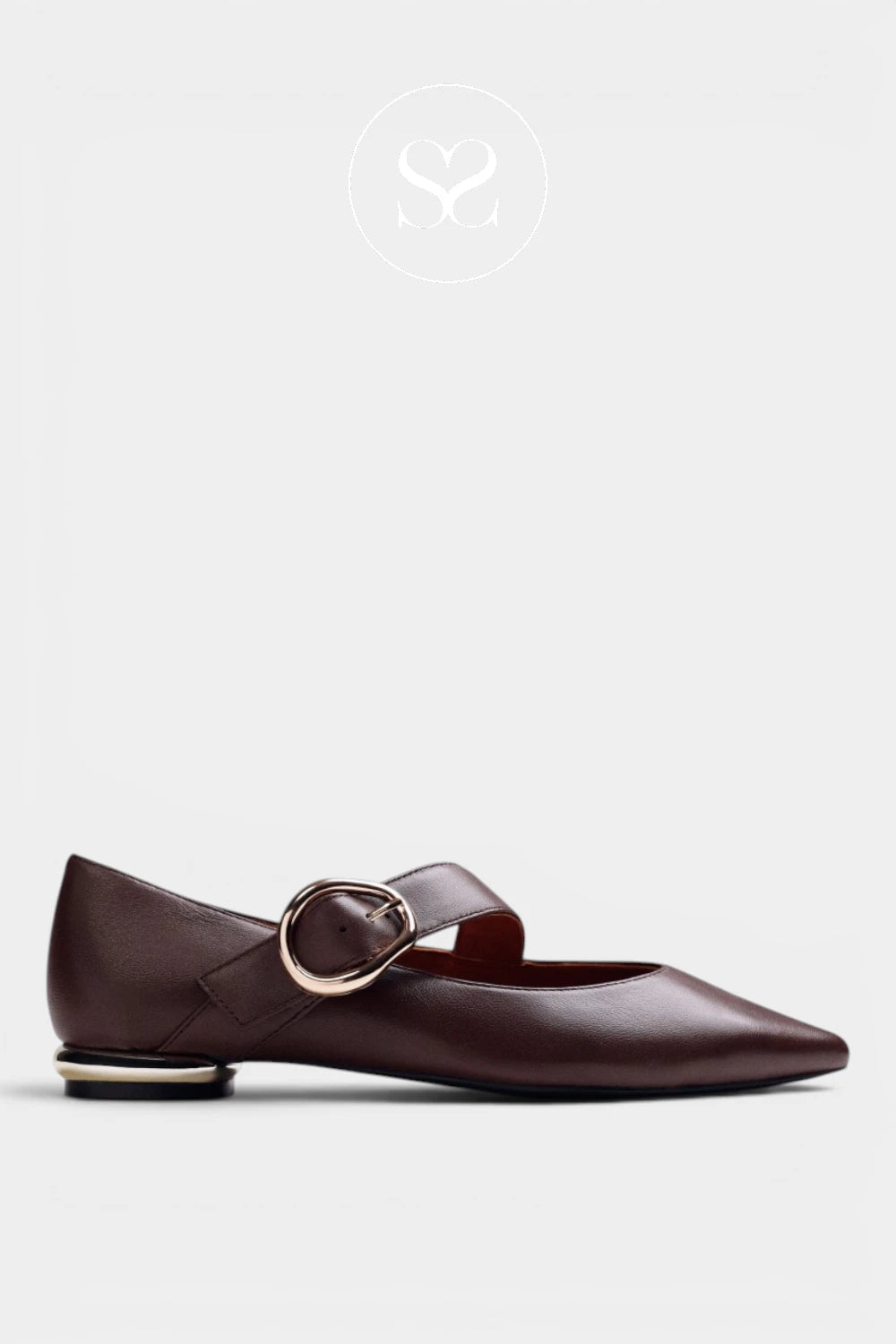 Gioseppo Chocolate Brown Pointed Toe Ballet Flats — 80167 for Women - Ireland