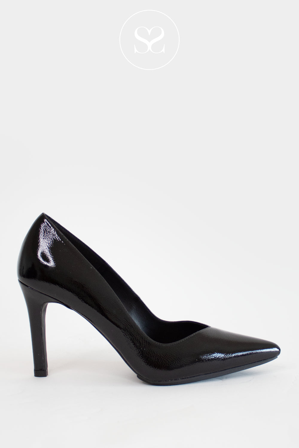Lodi Rabot black patent high heel court shoe stileto for women