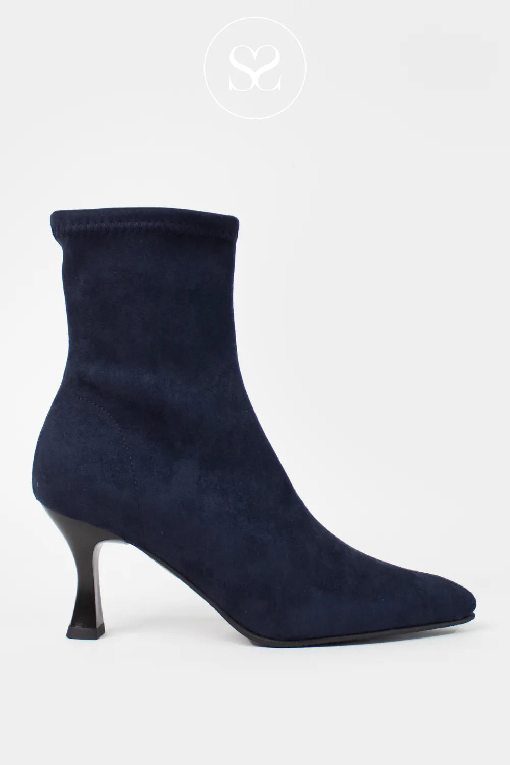 MISS ELASTIC NAVY FAUX SUEDE POINTED TOE PULL ON SOCK BOOTS 78042