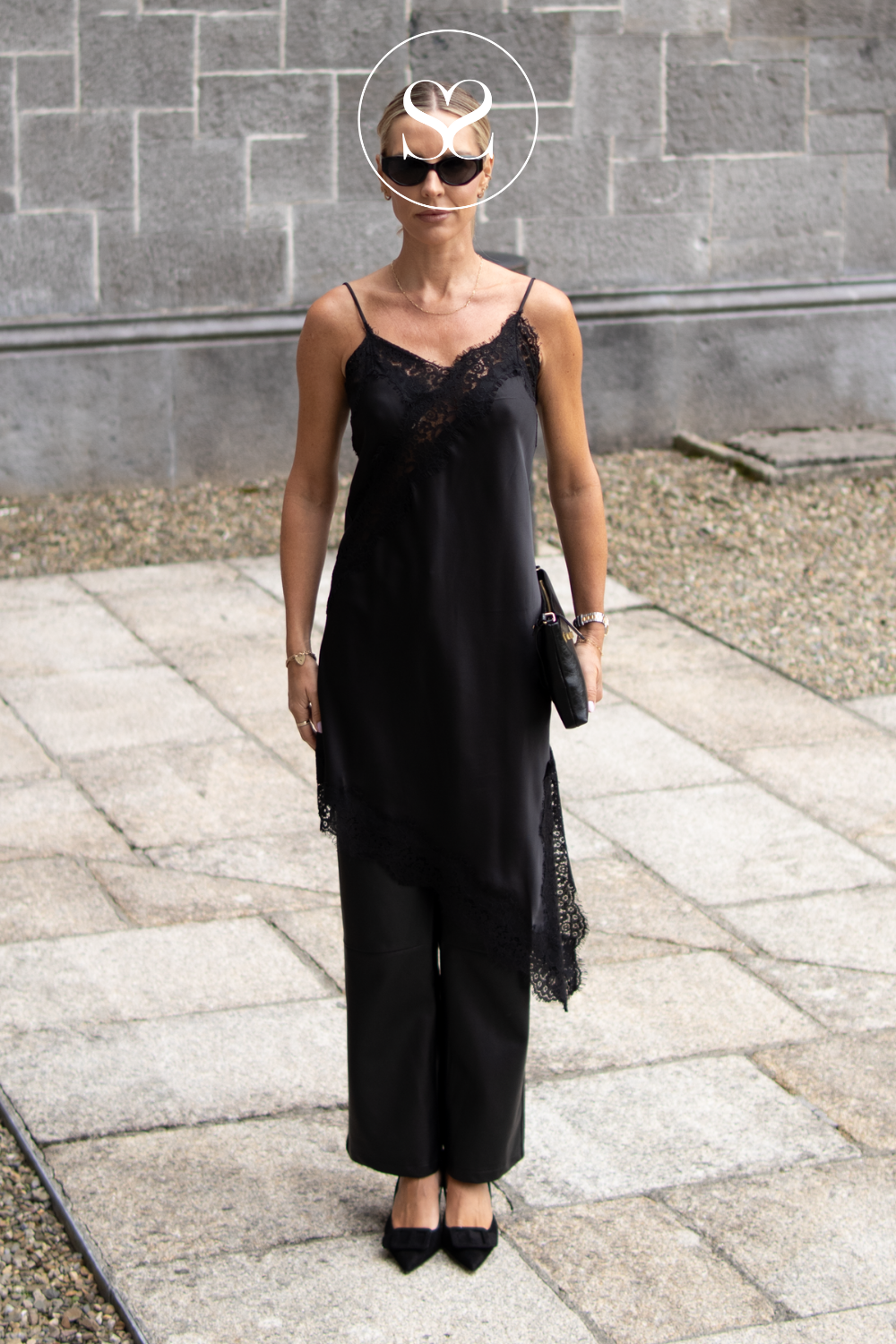 Black Asymmetrical Satin Dress - 9218