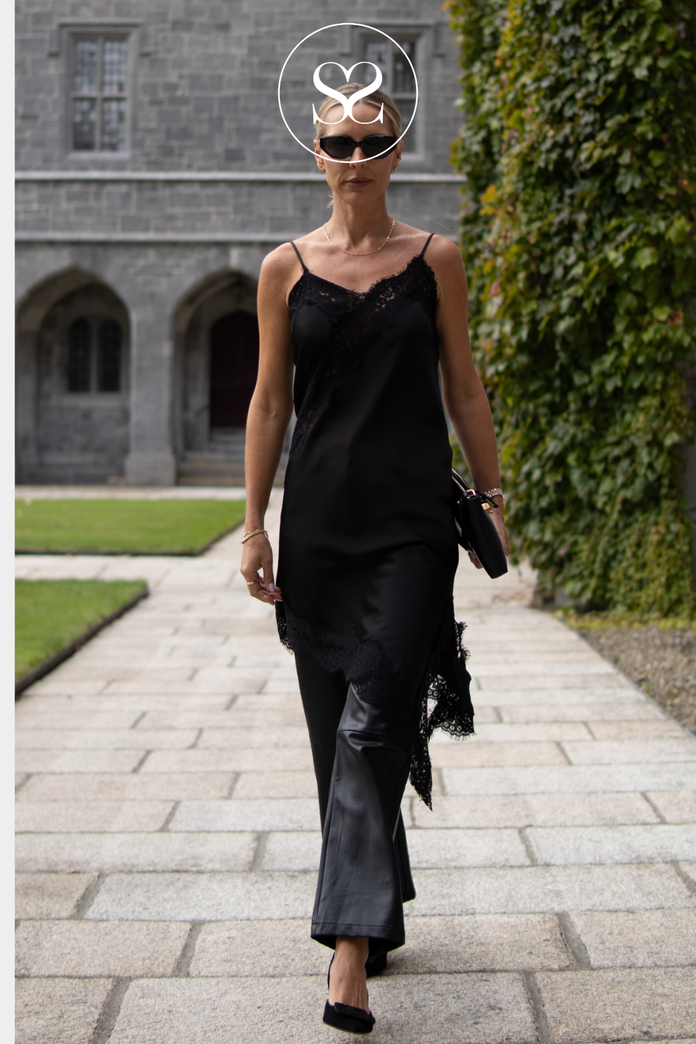 Black Asymmetrical Satin Dress - 9218