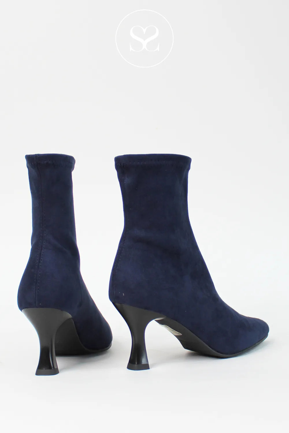 MISS ELASTIC NAVY FAUX SUEDE POINTED TOE PULL ON SOCK BOOTS 78042 IRELAND