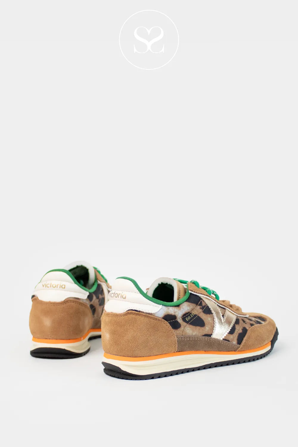 VICTORIA BLACK/ANIMAL PRINT SPORTY RETRO STYLE TRAINERS 1158103 FOR WOMEN WITH WHITE HEEL CAP AND BROWN SUEDE BACK DETAIL