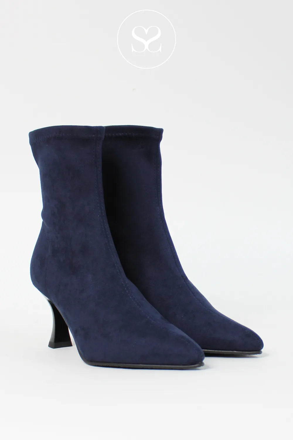 MISS ELASTIC NAVY FAUX SUEDE POINTED TOE PULL ON SOCK BOOTS 78042