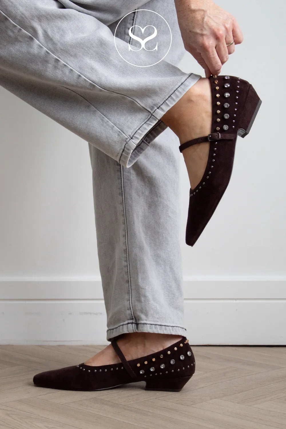 Lodi Chocolate Brown Suede studded Pumps- Niza