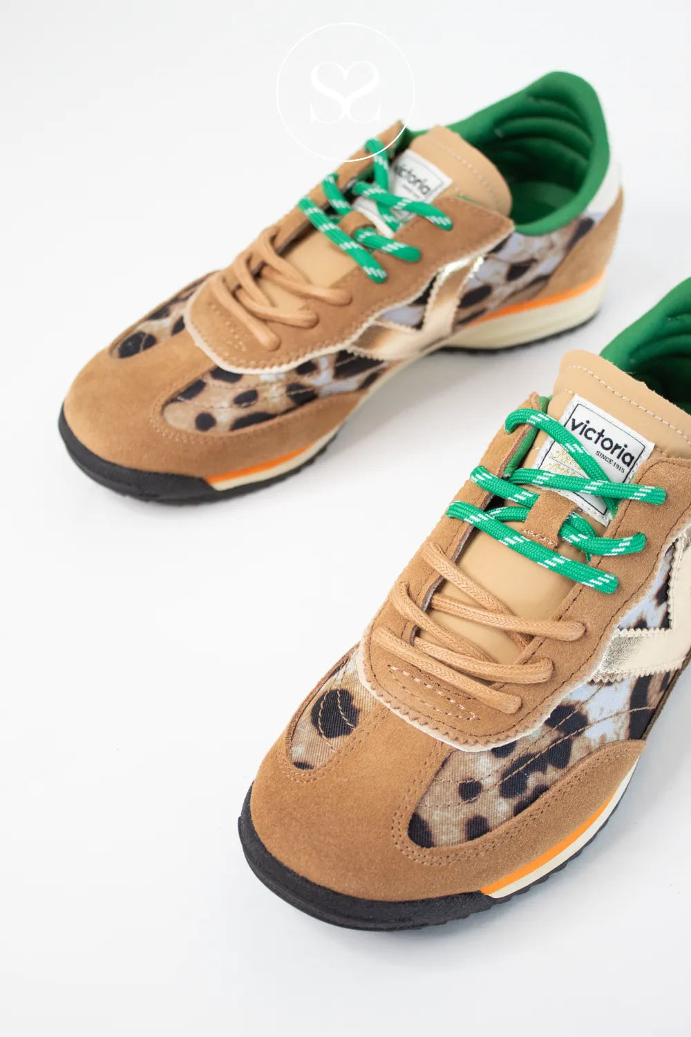 VICTORIA BLACK/ANIMAL PRINT SPORTY RETRO STYLE TRAINERS 1158103 FOR WOMEN WITH GREEN INNER LINING AND MATCHING LACES