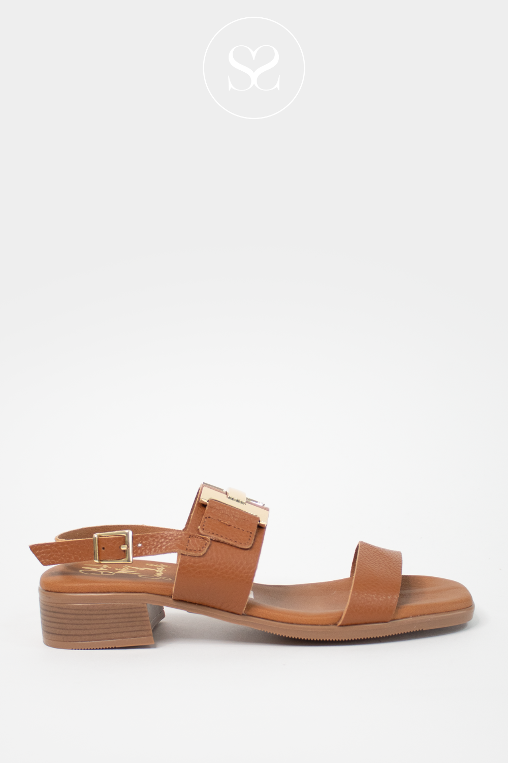 OH MY SANDALS 5606 TAN LEATHER BLOCK HEEL SANDALS