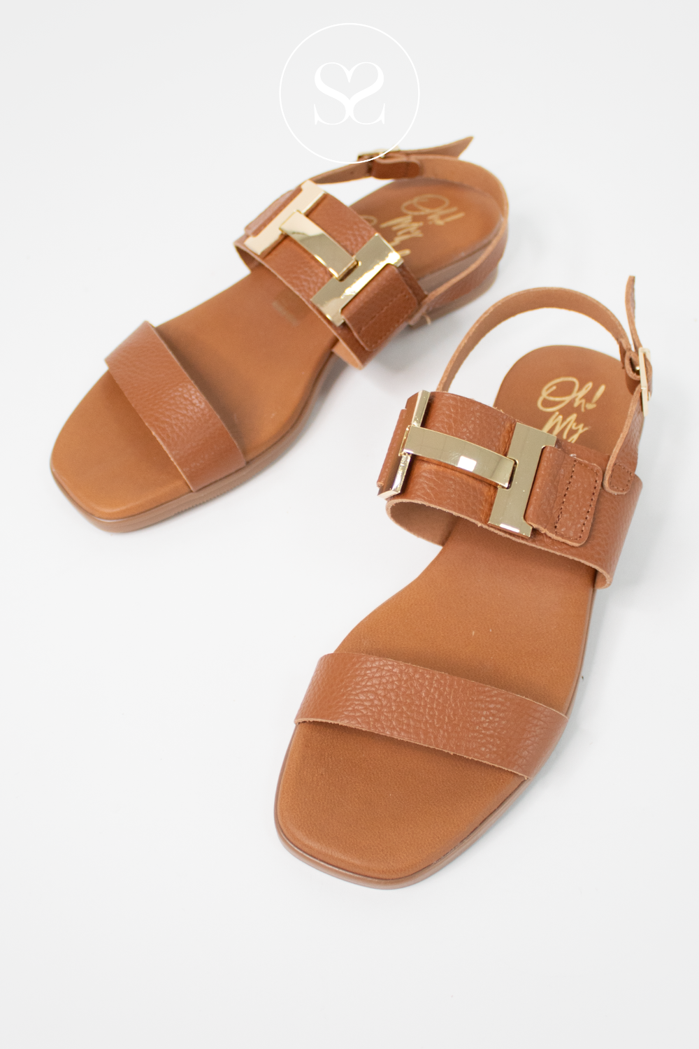 OH MY SANDALS 5606 TAN LEATHER BLOCK HEEL SANDALS Ireland