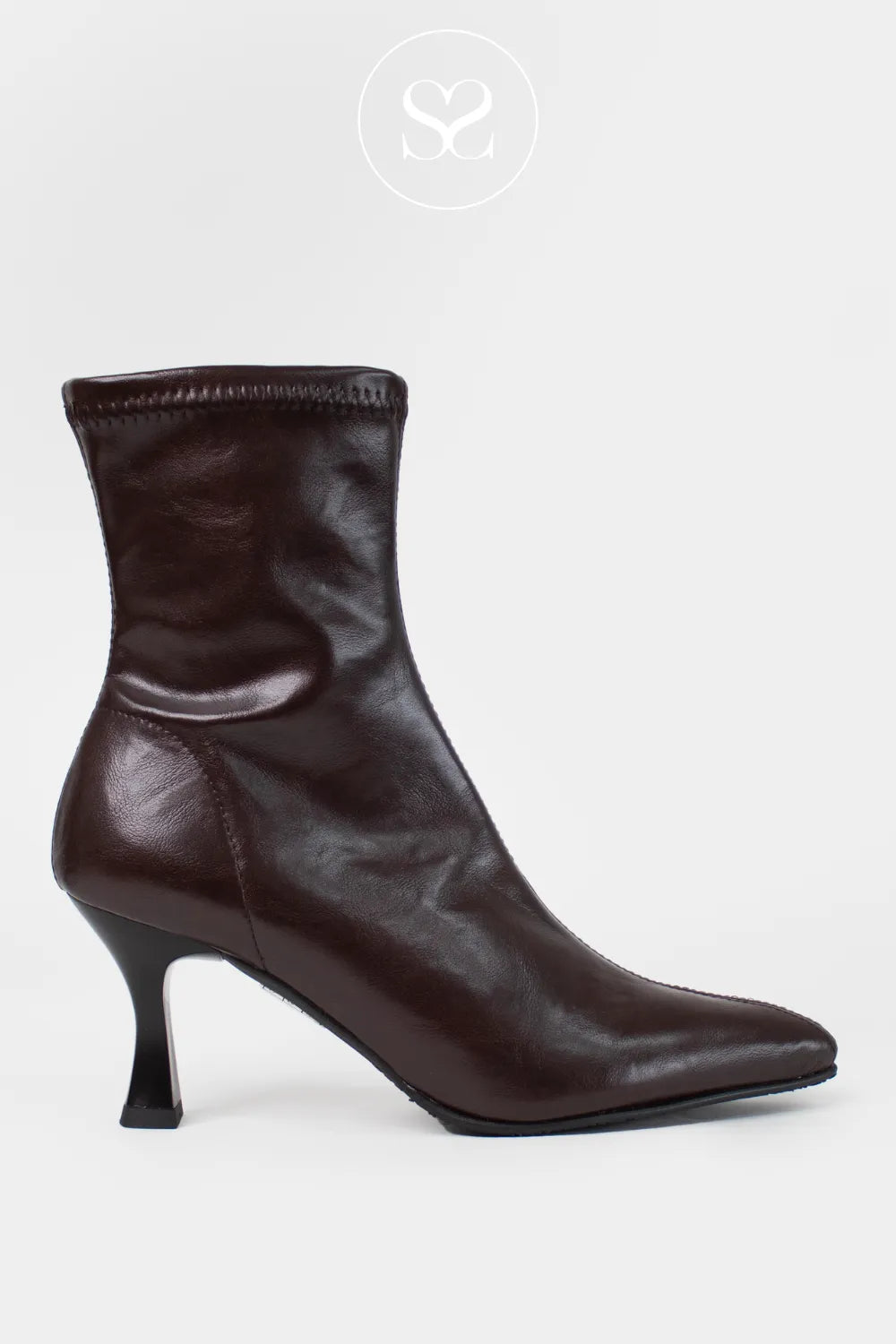 MISS ELASTIC CHOCOLATE BROWN POINTED TOE SOCK BOOTS - 78042