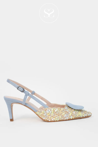 LODI Blue Woven Tweed Sling Back Heels - NIVIS | LODI SHOES IRELAND