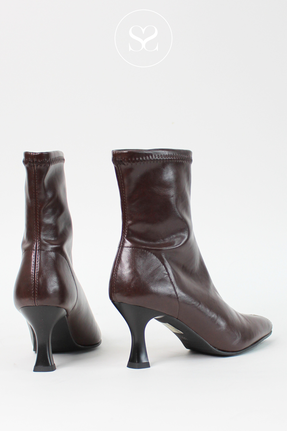 MISS ELASTIC BURGUNDY POINTED TOE SOCK BOOTS - 78042