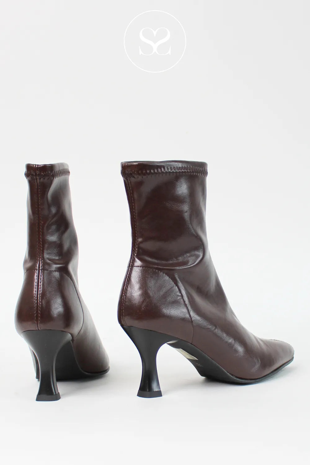 MISS ELASTIC CHOCOLATE BROWN POINTED TOE SOCK BOOTS - 78042 IRELAND