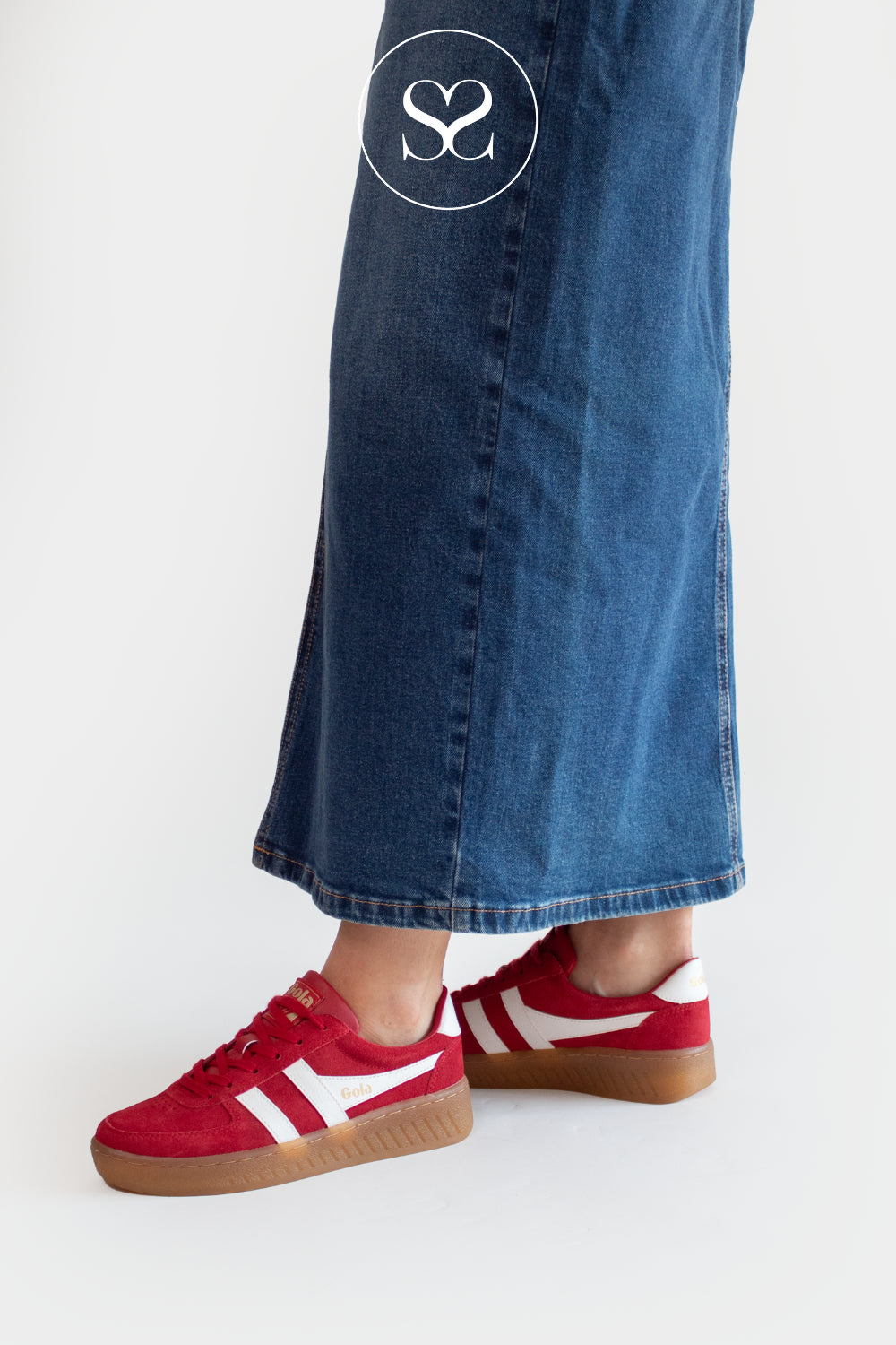 GOLA GRANDSLAM RED/WHITE WEDGE LACE UP TRAINERS