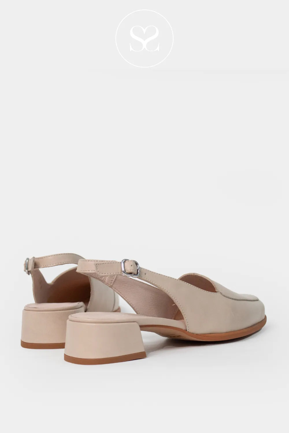 Wonders Beige Sling-back Block Heel Shoes C-6031 Adjustable sling-back strap