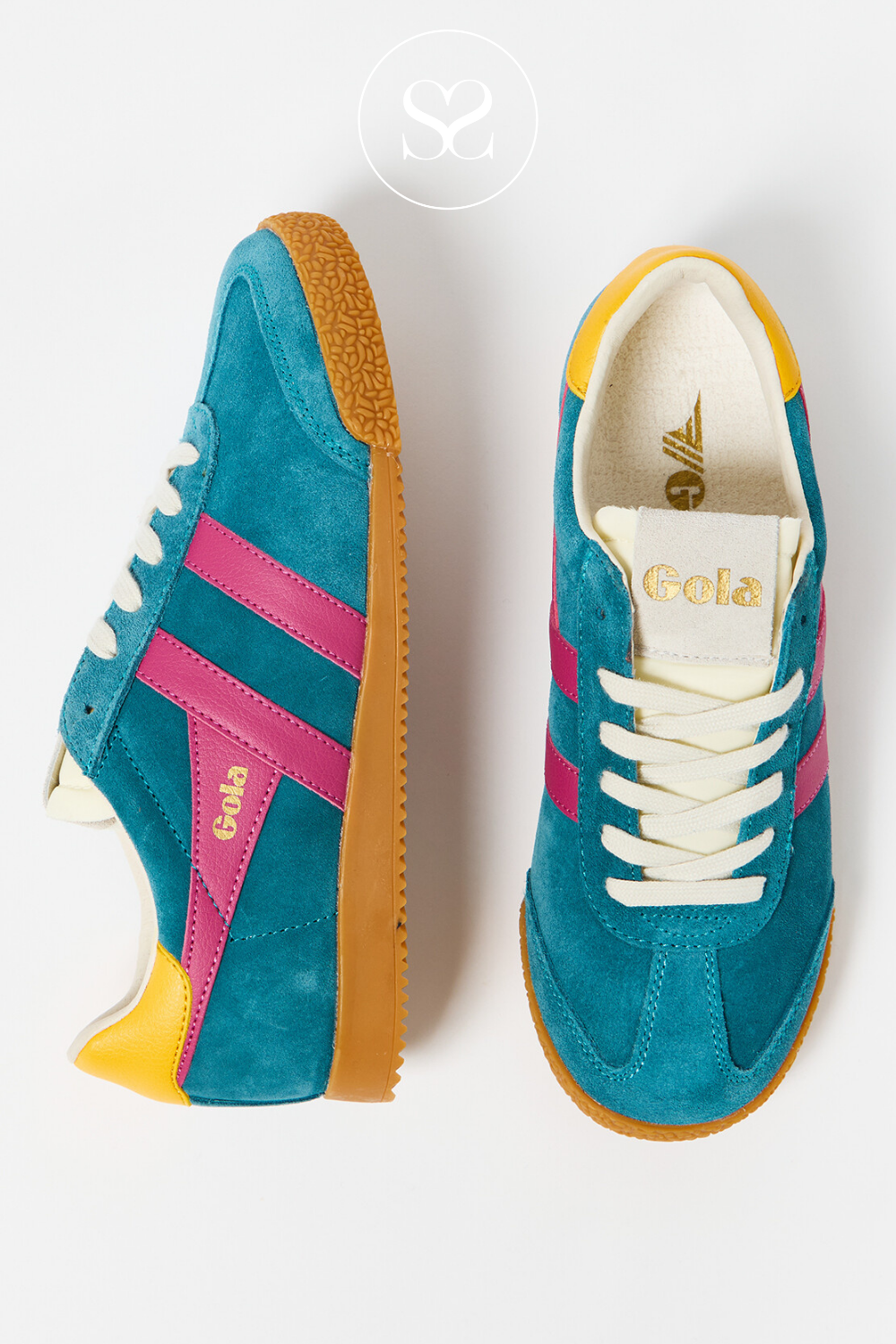 slimline blue and pink trainers for women with white laces and gum sole - Gola Elan style