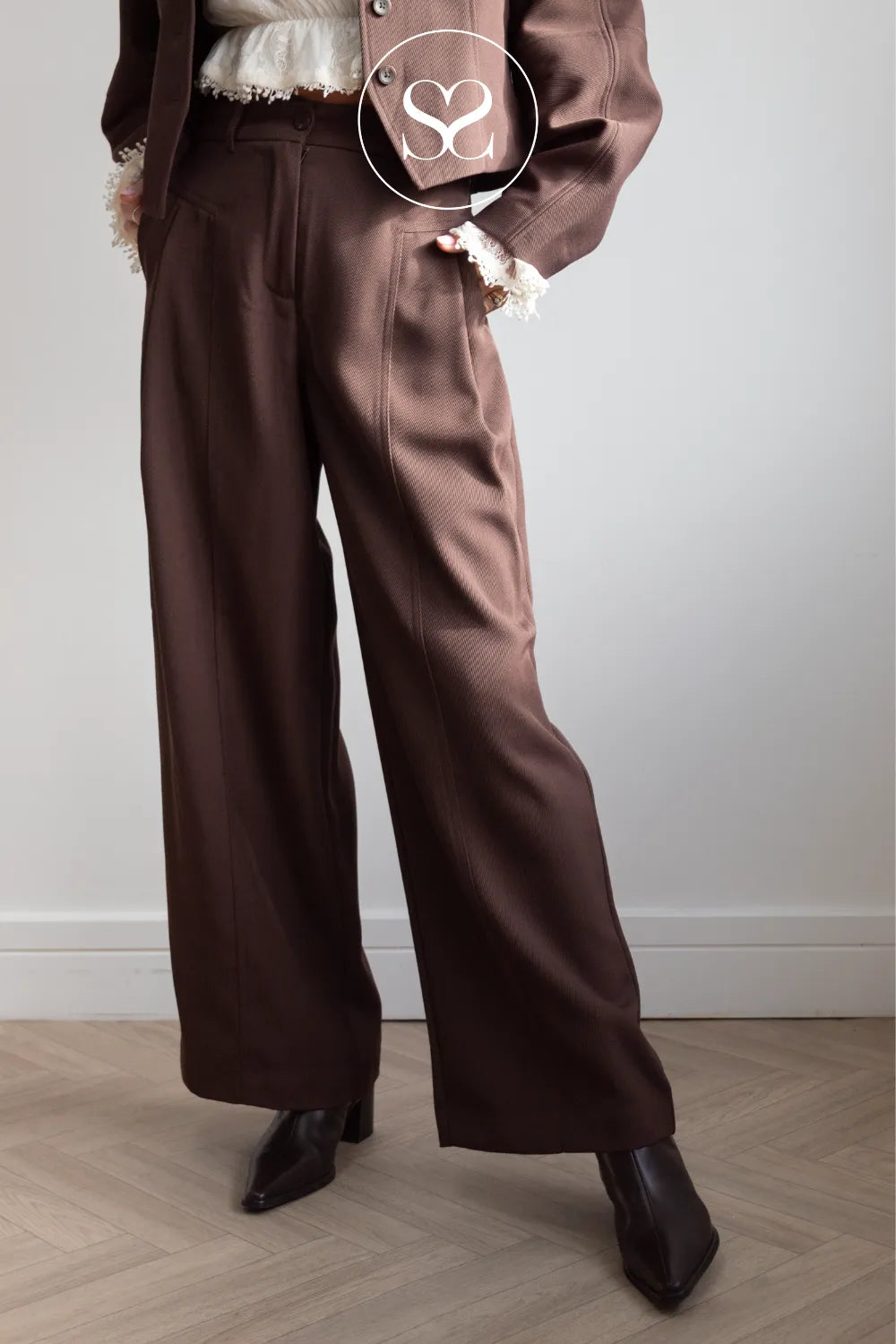 Brown Wide Fit Trousers - Lauretta