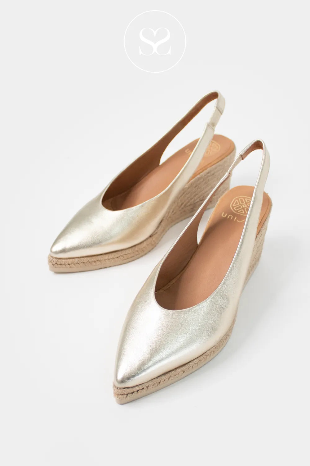 Unisa Gold Slingback Wedge Espadrilles -Decia trendy metallic wedges perfect for spring summer seasons