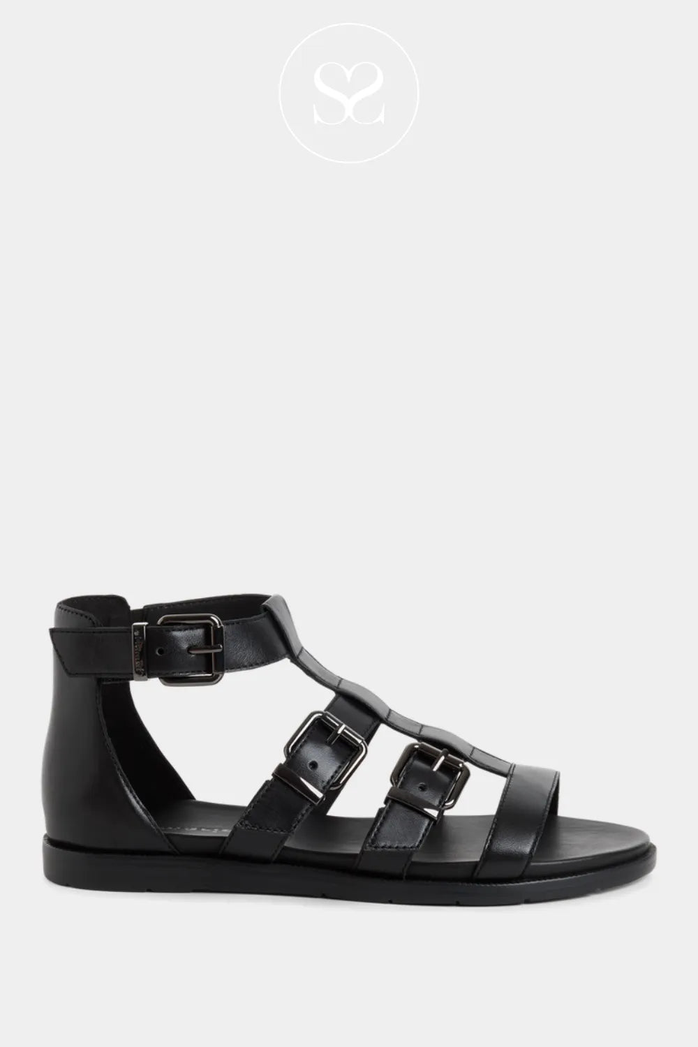 Tamaris Black Flat Gladiator Sandals -1-28125-46 Soft black leather upper offering all-day comfort and durability